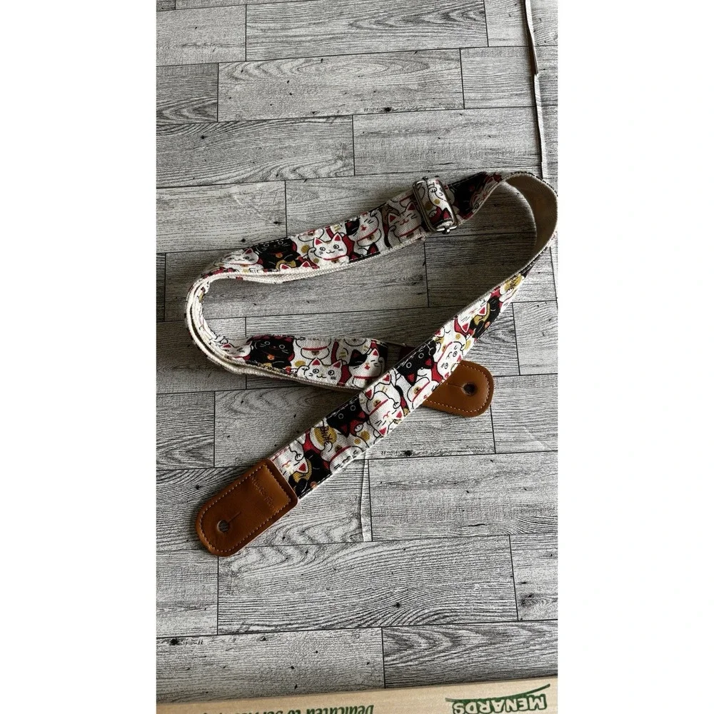 MUSIC FIRST Original Design‎ Fortune Cat Maneki Neko Canvas Leather Camera Strap